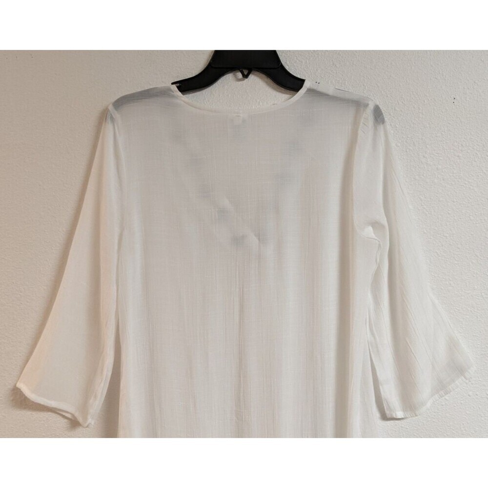 Women's Kona Sol Rayon Blend White Swimsuit Cover-Up Navy Embroidered Neckline M - Picture 7 of 9